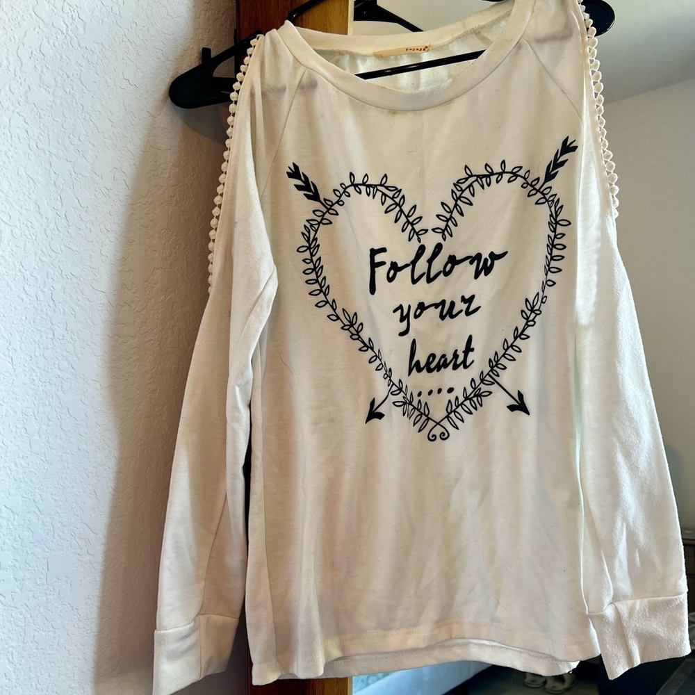 White Long Sleeve Top with Heart Design